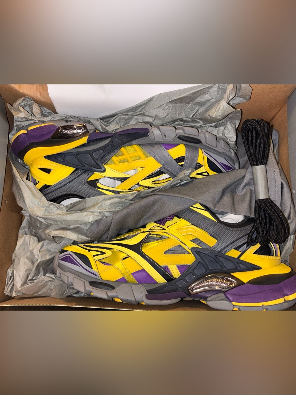 Balenciaga Yellow Purple Gray Multi-Panel Sneakers